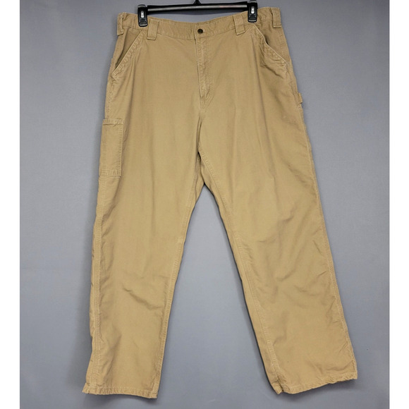 Carhartt Dungaree Fit Carpenters Pants Mens 40" x 32" Canvas Work Tan Pockets - Picture 2 of 15